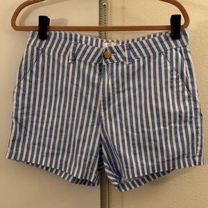 Blue and White Striped Women's Bermudas